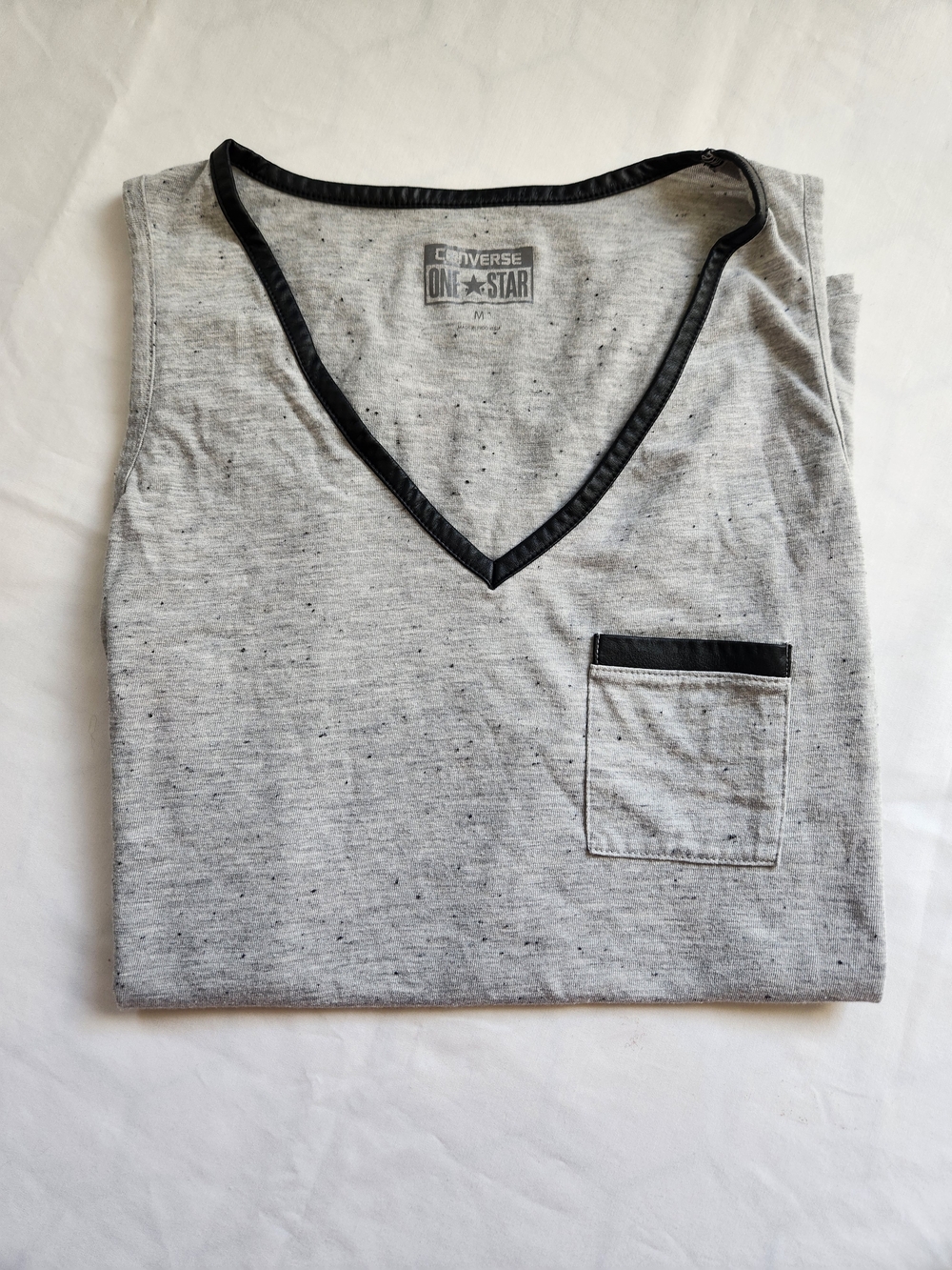 Converse One Star Gray V-Neck Pocket Tee with Black Trim